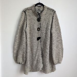 Vintage Curio Artsy Design Boucle Knit Sweater Shabby Chic Size L Gray Lagenlook
